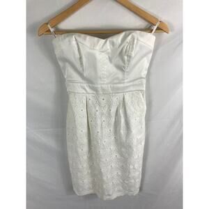 Bebe White Strapless Sweetheart Neck Eyelet Bottom White Dress Size Small